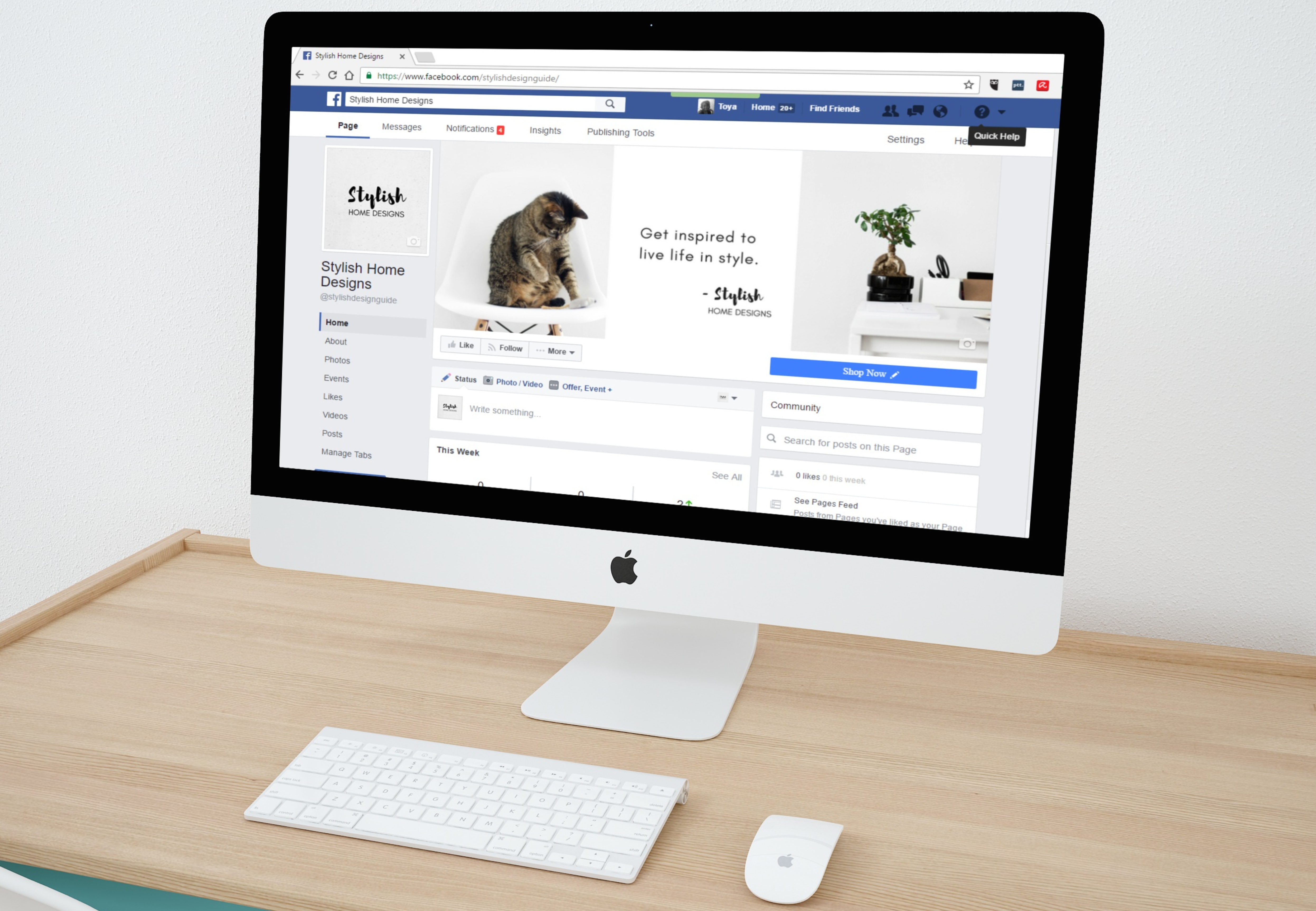 Image of a desktop showing a company’s Facebook page. 