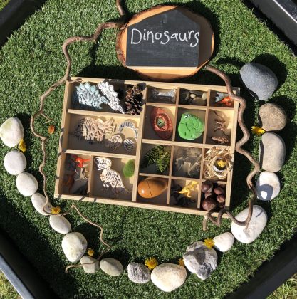 Stone and grass in Tuff Tray